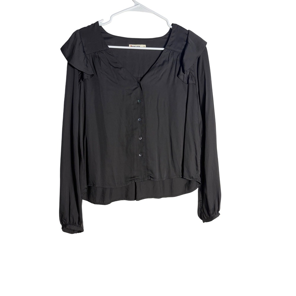 MARINE LAYER Rory Longsleeve Ruffle Blouse Charcoal S